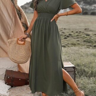 Vestido Casual Manga Corta Verde Oliva