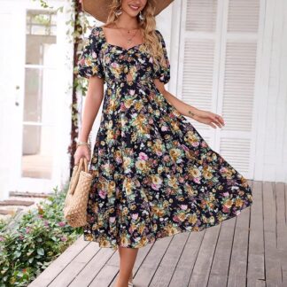 Vestido Verano Cuello Cuadrado Floral